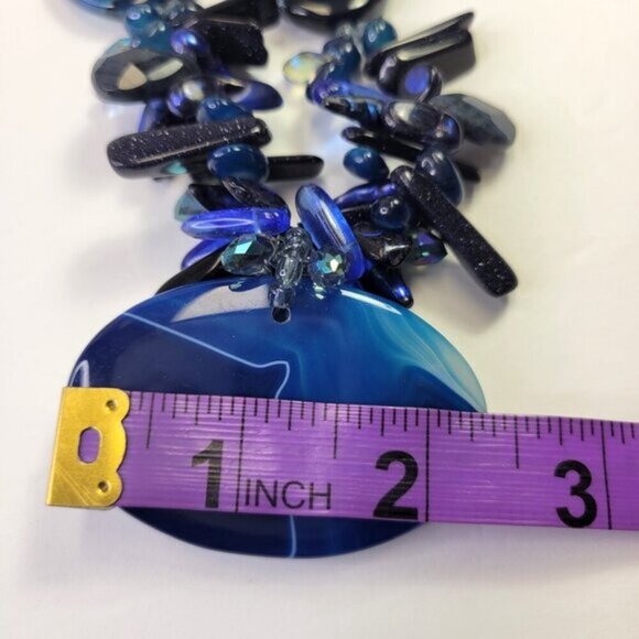 Chunky Black & Blue  Acrylic Nugget Bead Statement Necklace - Picture 7 of 10